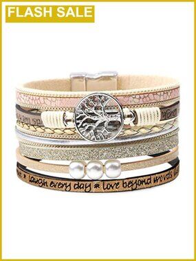 Genuine Leather Wrap Bracelet with Hidden Inspirational Message, Boho Tree of